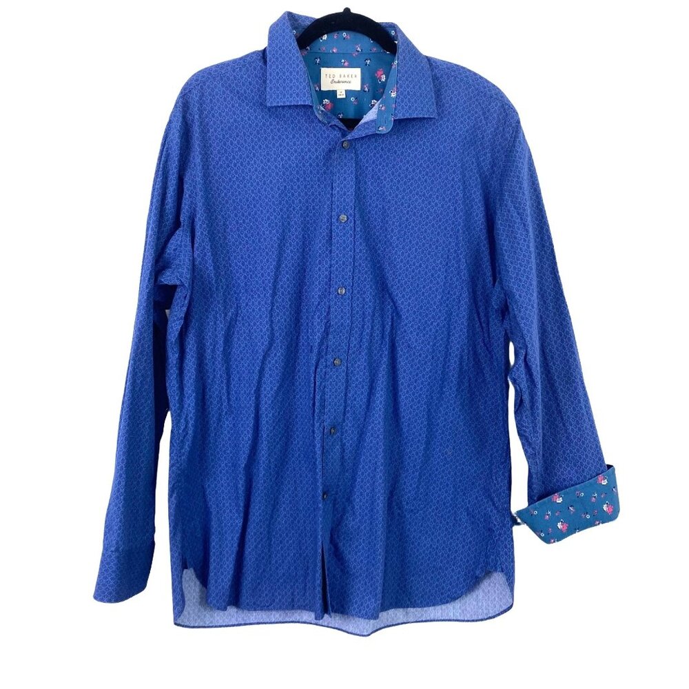 Ted Baker Endurance Blue Floral Contrast cuffs dress shirt Men's Sz17 34/35